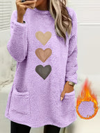 Marleen | Dames-sweatshirt met fleecevoering en hartjesprint – Casual trui met lange mouwen