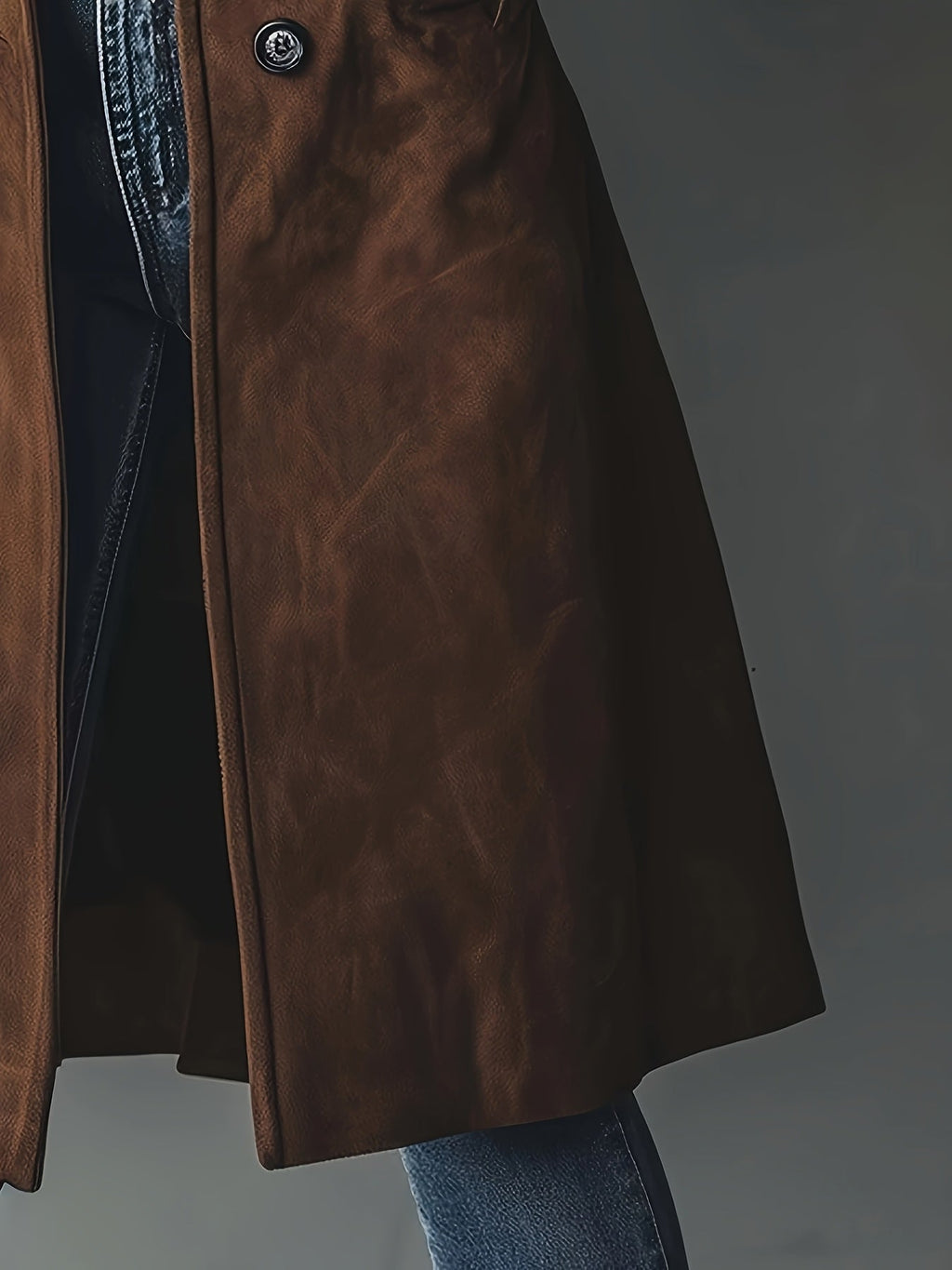 Bie | Vintage Suède Trenchcoat Dames – Single-Breasted Jas met Knoopsluiting