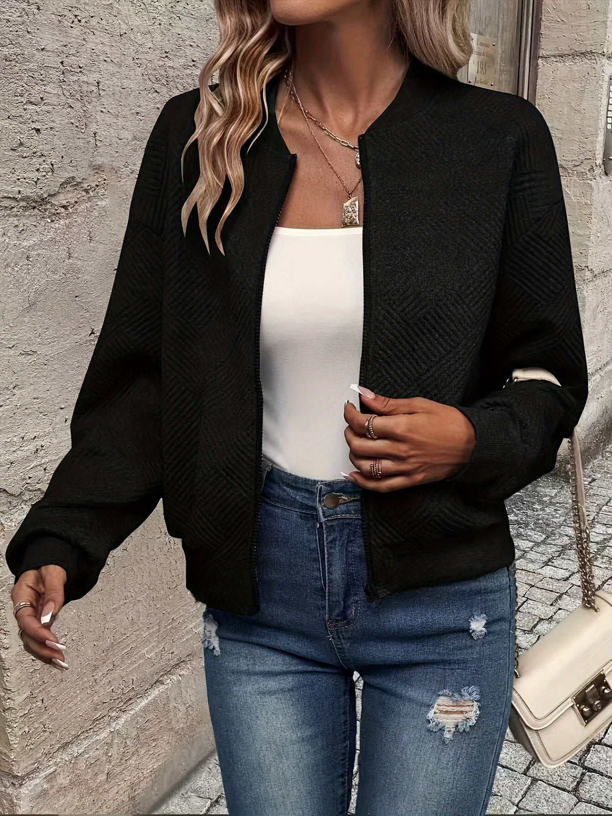 Minke | Casual damesvest met rits – Effen trui met lange mouwen
