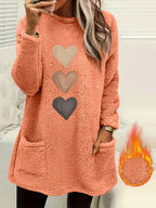Marleen | Dames-sweatshirt met fleecevoering en hartjesprint – Casual trui met lange mouwen