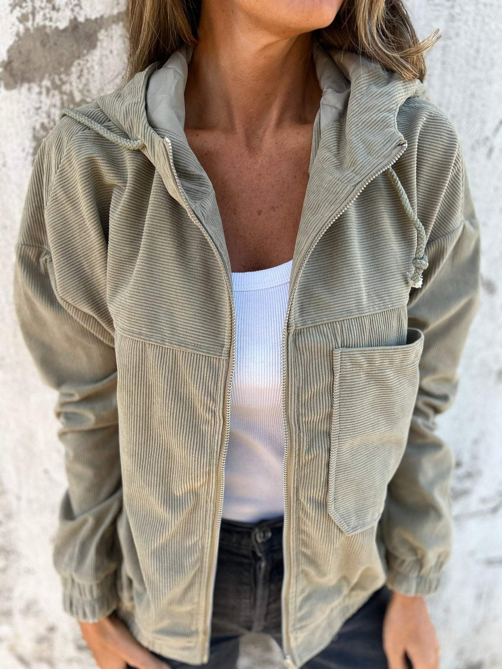 Cyrene | Trendy Corduroy Damesjas – Comfortabel Casual Jack met Capuchon en Zakken