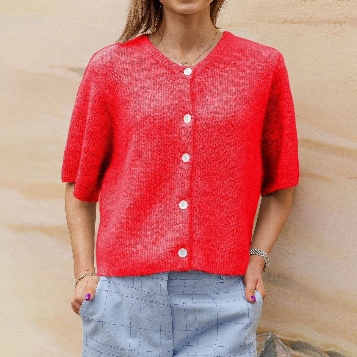 Roelina | Gebreid Vest Dames met Korte Mouwen – Lichtgewicht Cardigan