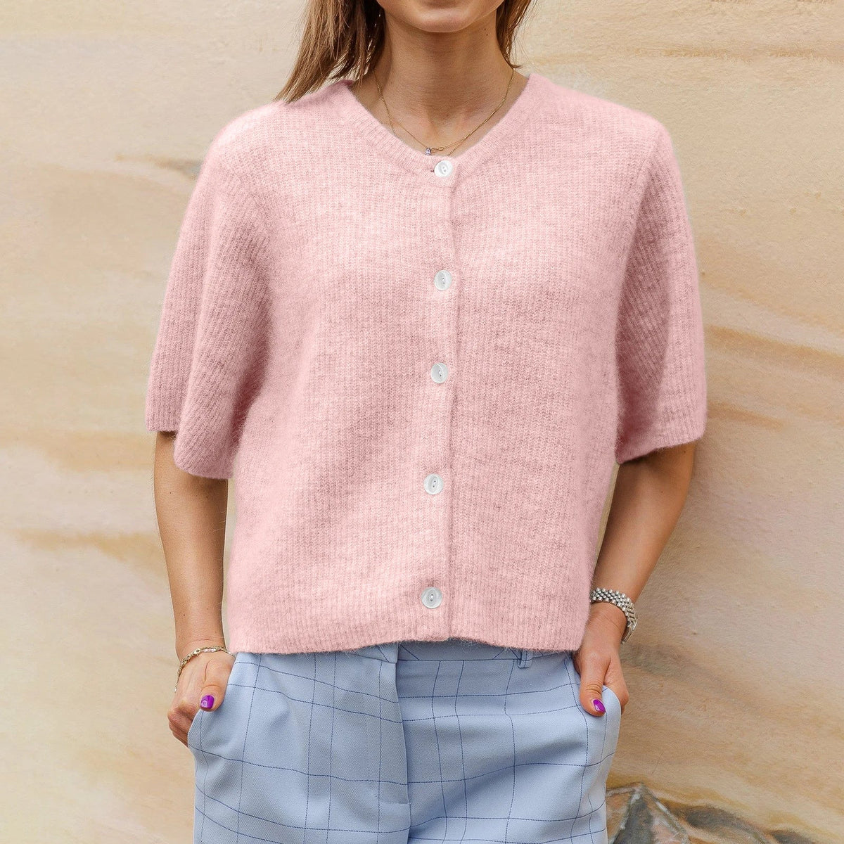 Roelina | Gebreid Vest Dames met Korte Mouwen – Lichtgewicht Cardigan