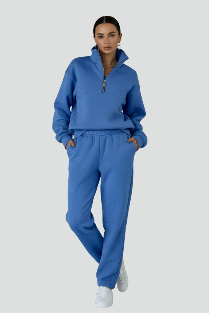 Ainsley | Dames Casual Tweedelige Set – Top met Halve Rits & Stretch Joggingbroek