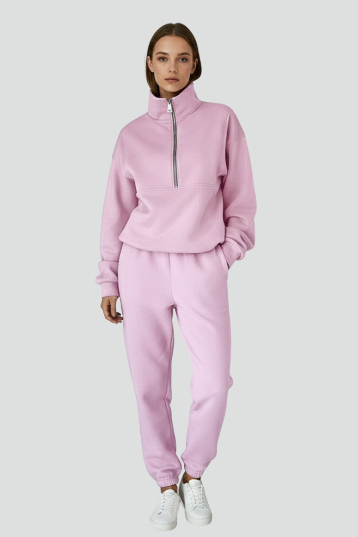 Ainsley | Dames Casual Tweedelige Set – Top met Halve Rits & Stretch Joggingbroek