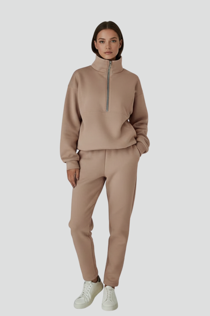 Ainsley | Dames Casual Tweedelige Set – Top met Halve Rits & Stretch Joggingbroek