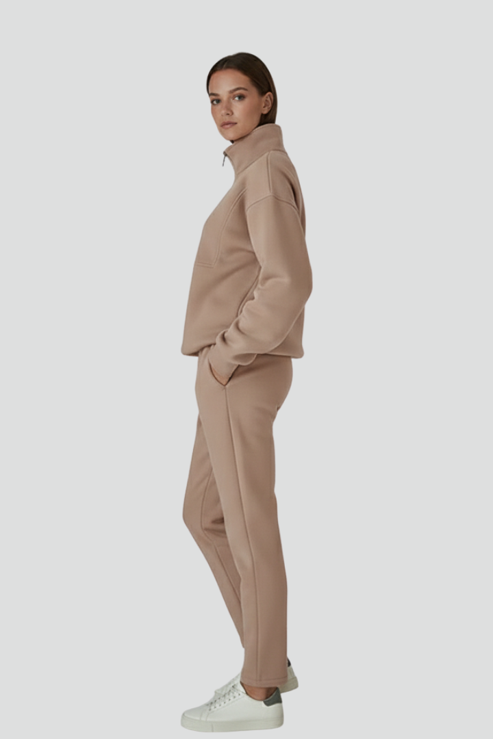 Ainsley | Dames Casual Tweedelige Set – Top met Halve Rits & Stretch Joggingbroek