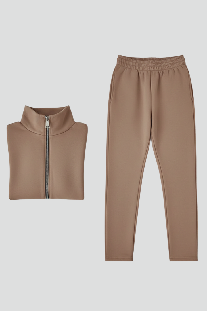 Ainsley | Dames Casual Tweedelige Set – Top met Halve Rits & Stretch Joggingbroek