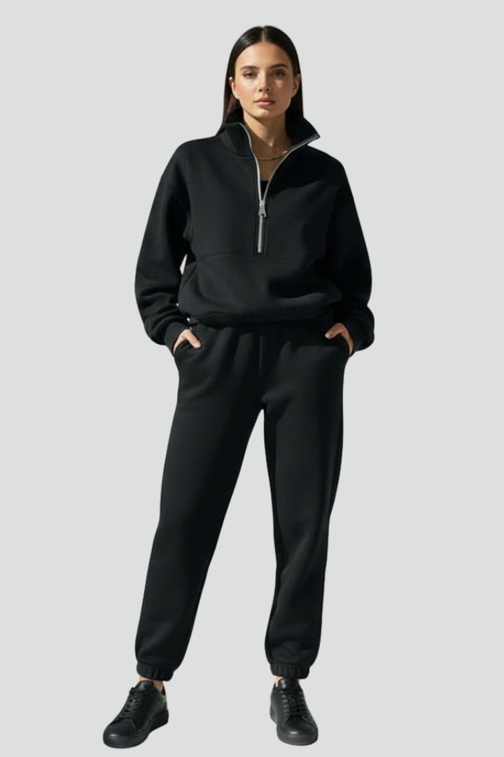 Ainsley | Dames Casual Tweedelige Set – Top met Halve Rits & Stretch Joggingbroek