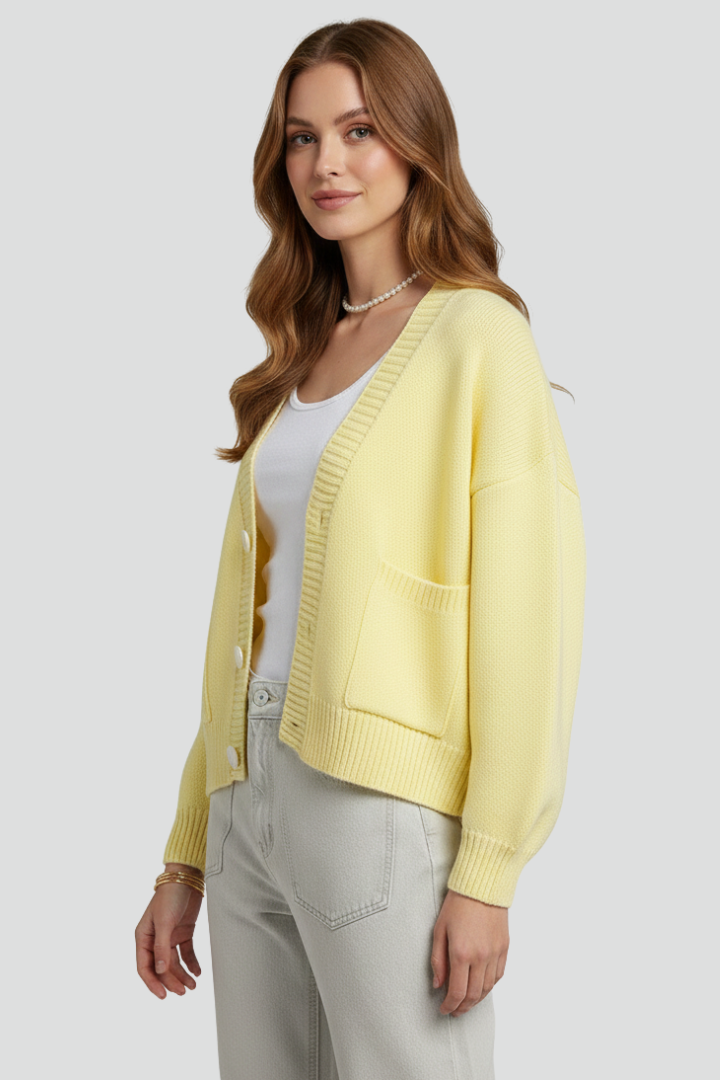 Ashlyn | Dames Gebreid Vest met Structuur – V-hals Vest met Knoopsluiting aan de Voorkant