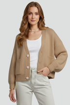 Ashlyn | Dames Gebreid Vest met Structuur – V-hals Vest met Knoopsluiting aan de Voorkant