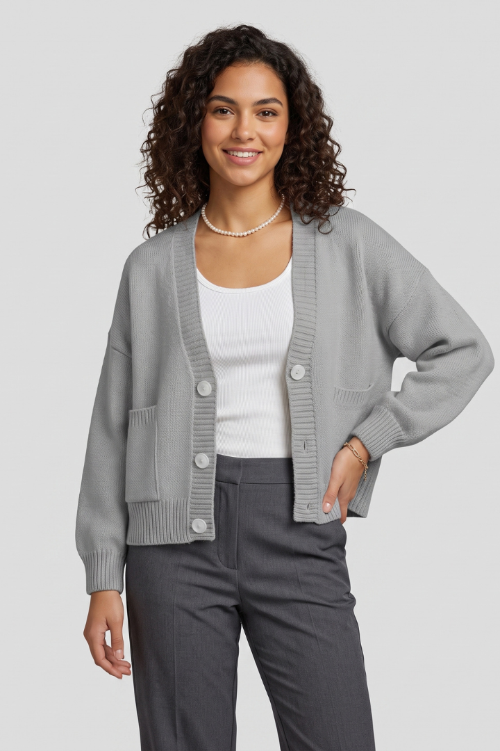 Ashlyn | Dames Gebreid Vest met Structuur – V-hals Vest met Knoopsluiting aan de Voorkant