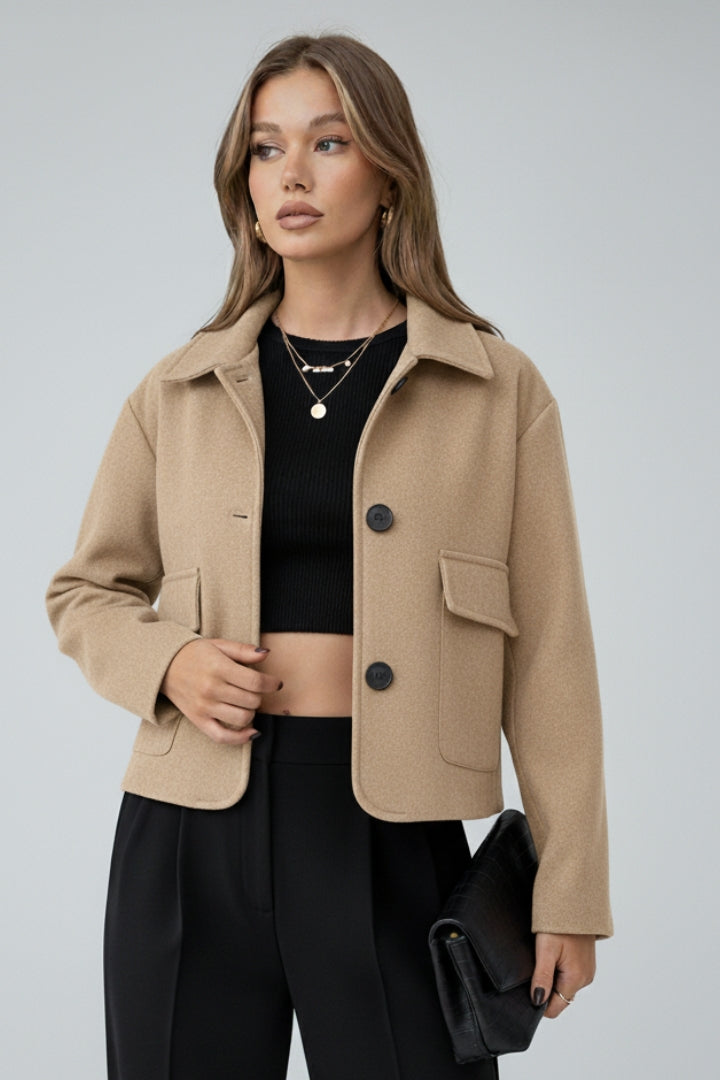 Alexis | Dames Cropped Utility Jas van Imitatiesuède – Casual Jas met Knopen