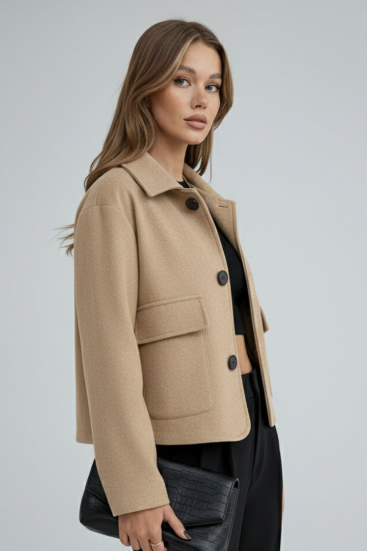 Alexis | Dames Cropped Utility Jas van Imitatiesuède – Casual Jas met Knopen