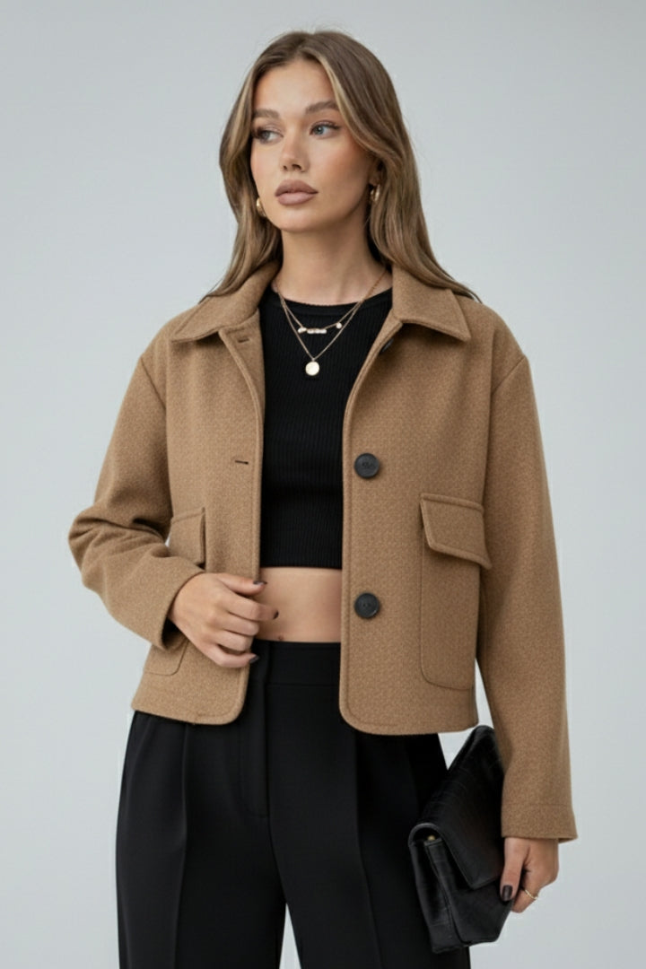 Alexis | Dames Cropped Utility Jas van Imitatiesuède – Casual Jas met Knopen