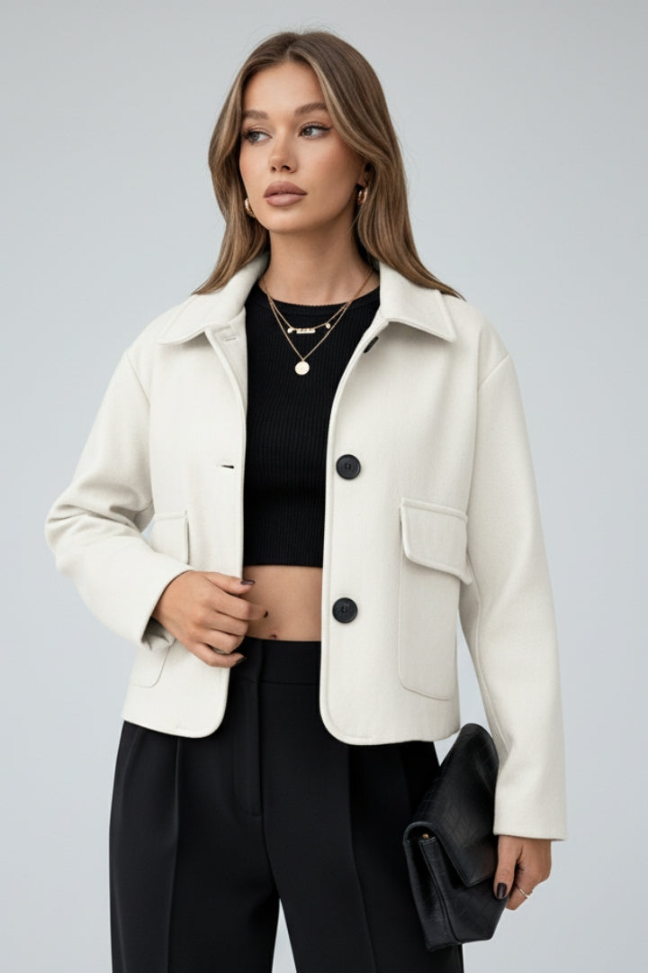 Alexis | Dames Cropped Utility Jas van Imitatiesuède – Casual Jas met Knopen