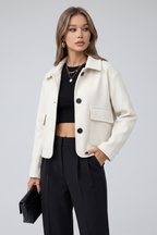 Alexis | Dames Cropped Utility Jas van Imitatiesuède – Casual Jas met Knopen