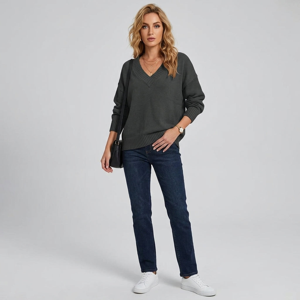 Uvelia | Kasjmiertrui voor dames – Elegante V-hals, zacht en licht gebreid
