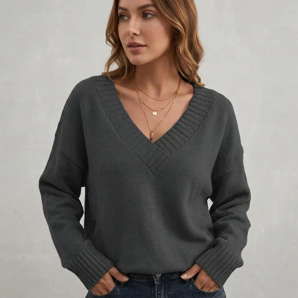 Uvelia | Kasjmiertrui voor dames – Elegante V-hals, zacht en licht gebreid