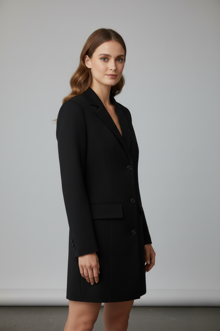 Alisa | Dames Lange Blazer – Jas met Reverskraag en Knopen aan de Voorkant