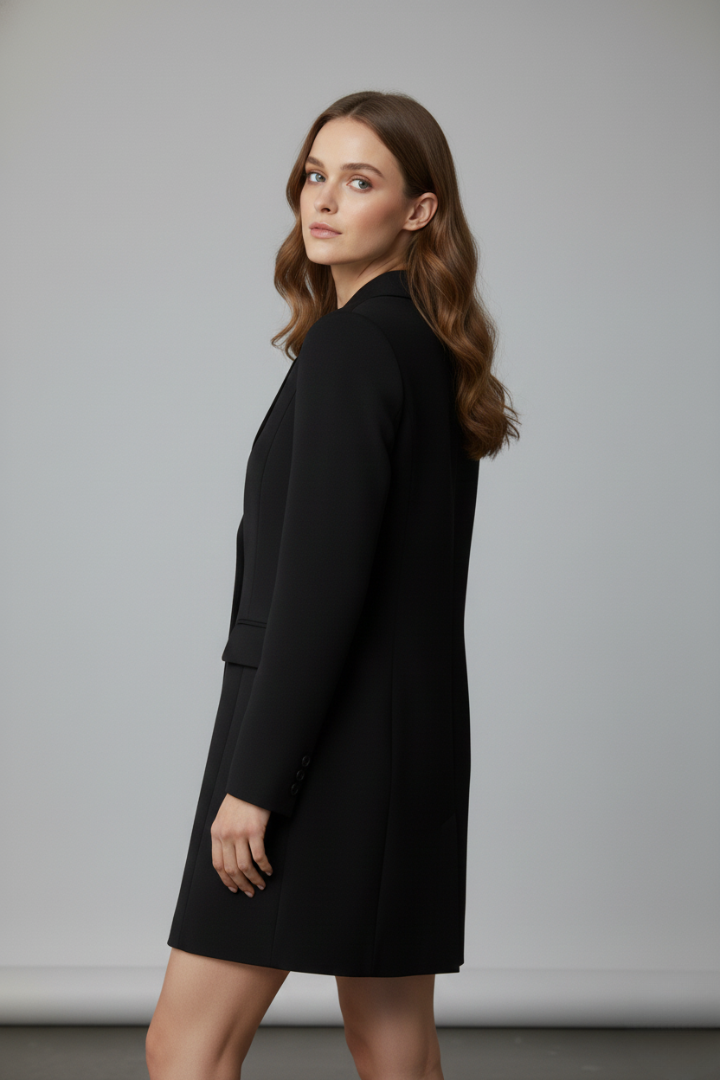 Alisa | Dames Lange Blazer – Jas met Reverskraag en Knopen aan de Voorkant
