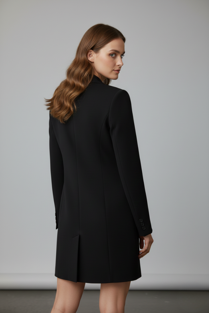 Alisa | Dames Lange Blazer – Jas met Reverskraag en Knopen aan de Voorkant