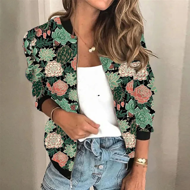 Odessa | Trendy Dames Bomberjas – Geprinte Casual Jas met Ritssluiting, Lichtgewicht Jack
