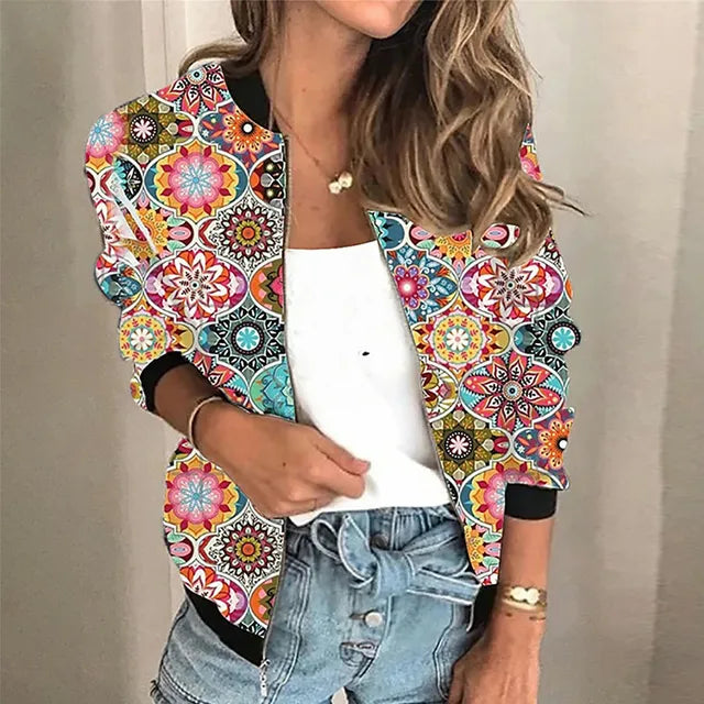 Odessa | Trendy Dames Bomberjas – Geprinte Casual Jas met Ritssluiting, Lichtgewicht Jack