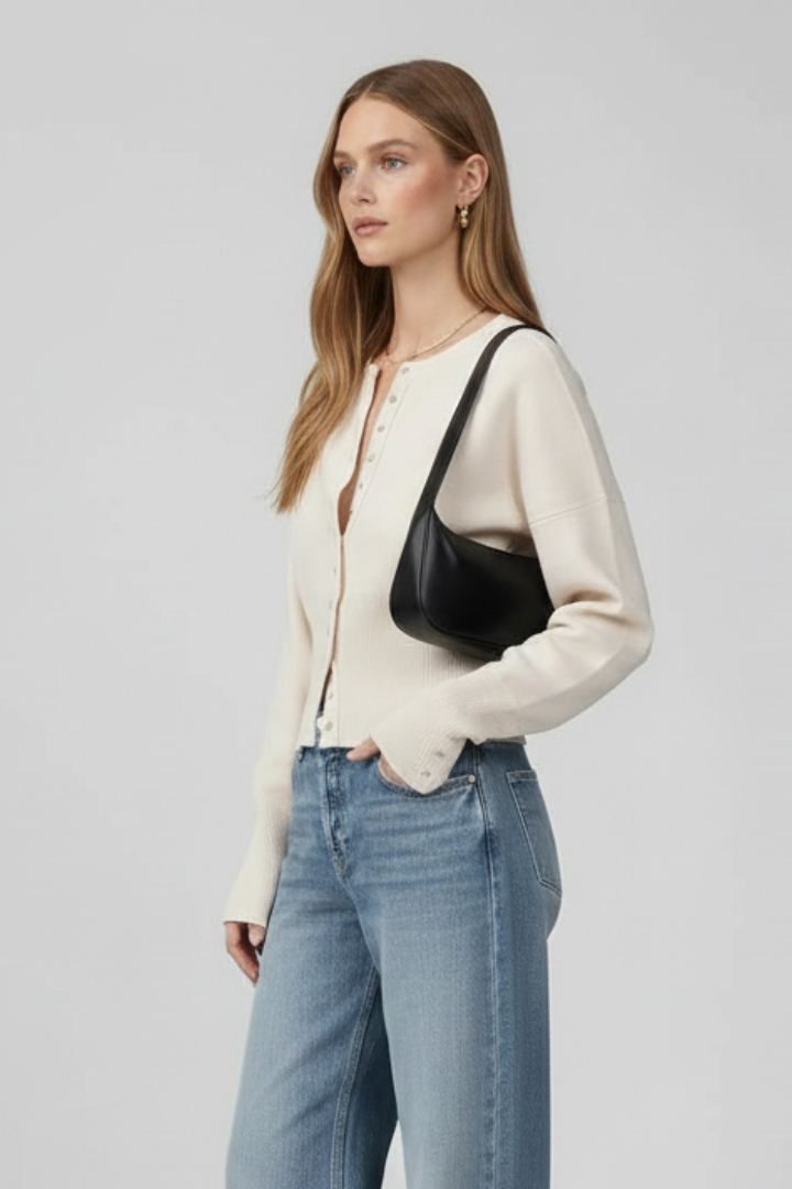 Allie | Dames Gebreid Vest met Lange Mouwen – Geribde Trui met Knopen aan de Voorkant
