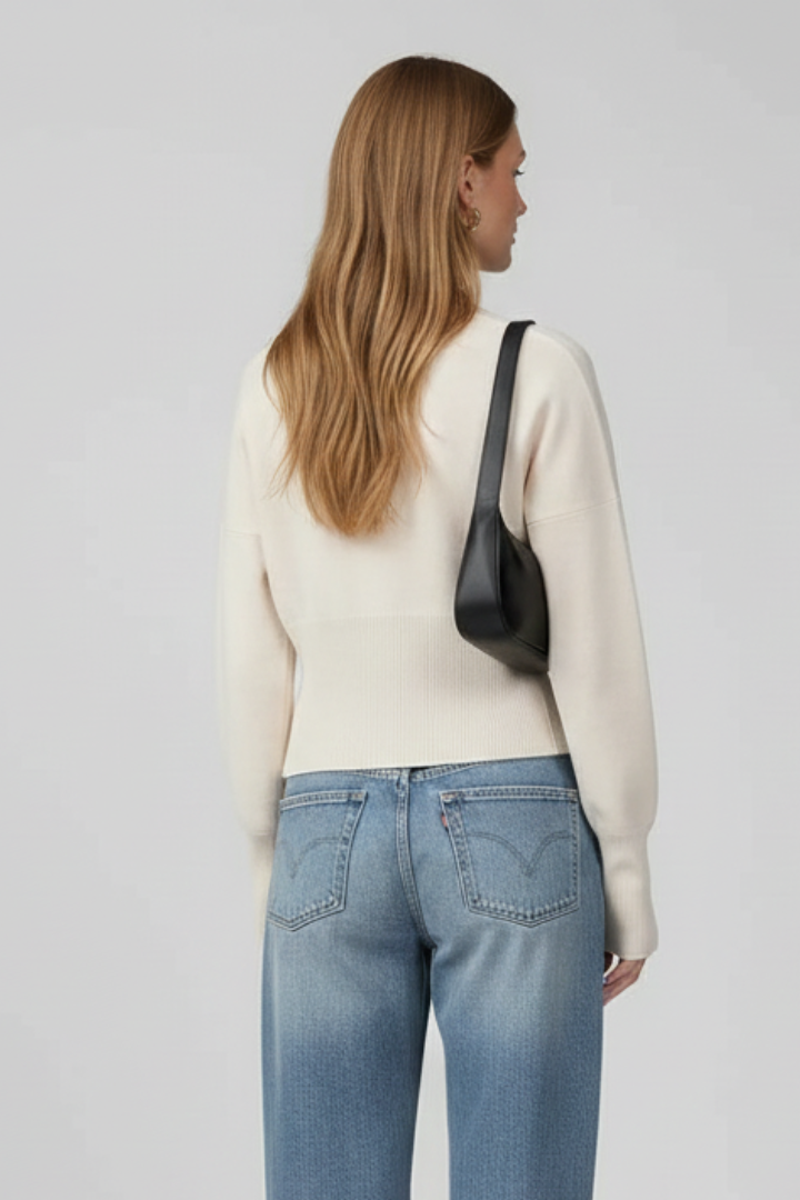 Allie | Dames Gebreid Vest met Lange Mouwen – Geribde Trui met Knopen aan de Voorkant