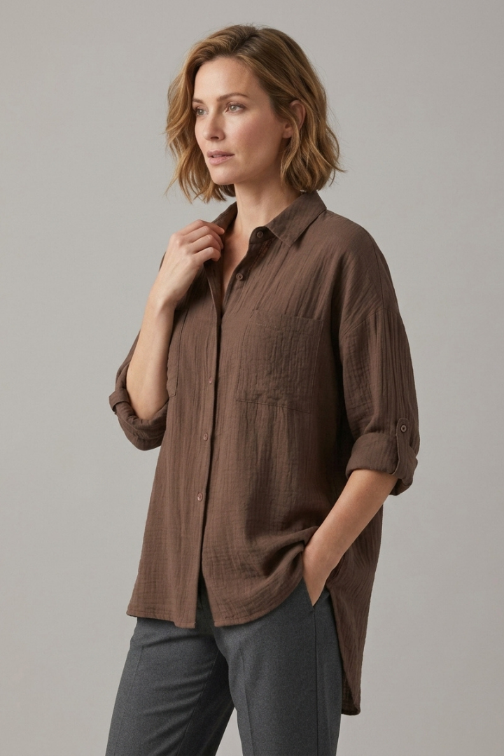 Amira | Dames Blouse met Knopen – Blouse met Lange Mouwen en Kraag