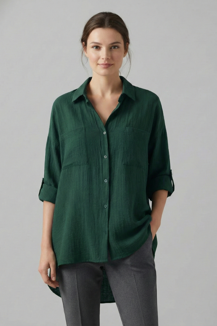 Amira | Dames Blouse met Knopen – Blouse met Lange Mouwen en Kraag