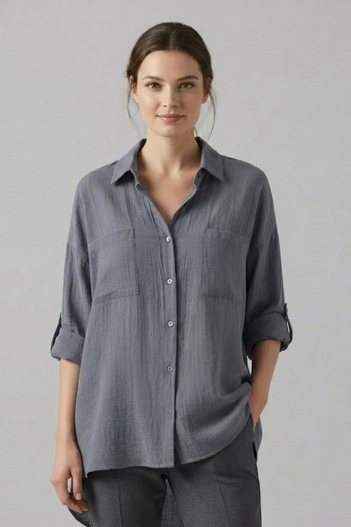 Amira | Dames Blouse met Knopen – Blouse met Lange Mouwen en Kraag