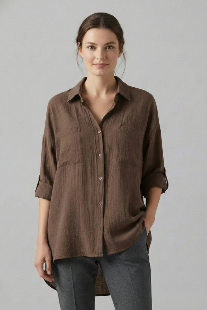 Amira | Dames Blouse met Knopen – Blouse met Lange Mouwen en Kraag