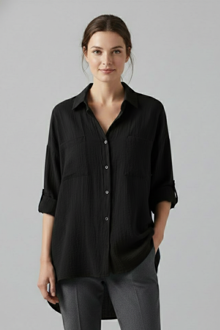 Amira | Dames Blouse met Knopen – Blouse met Lange Mouwen en Kraag