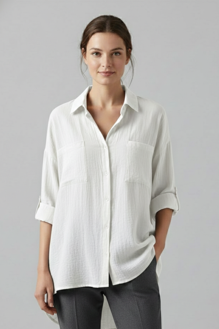 Amira | Dames Blouse met Knopen – Blouse met Lange Mouwen en Kraag