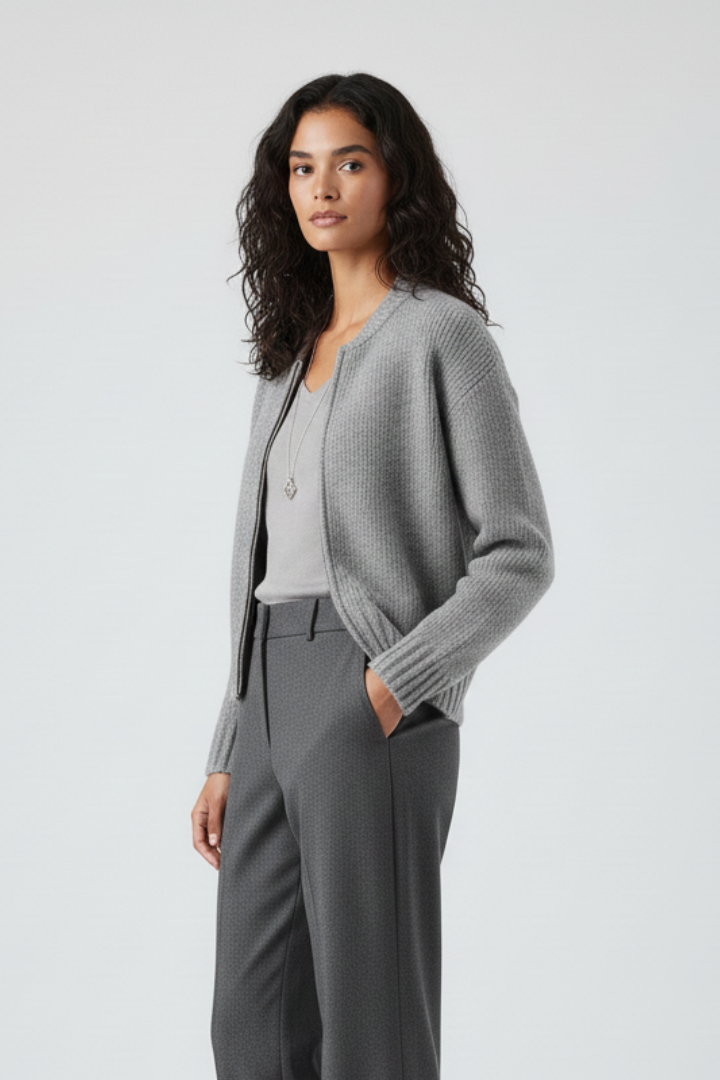Alison | Dames Gebreide Trui met Lange Mouwen – Vest met Rits en Structuur