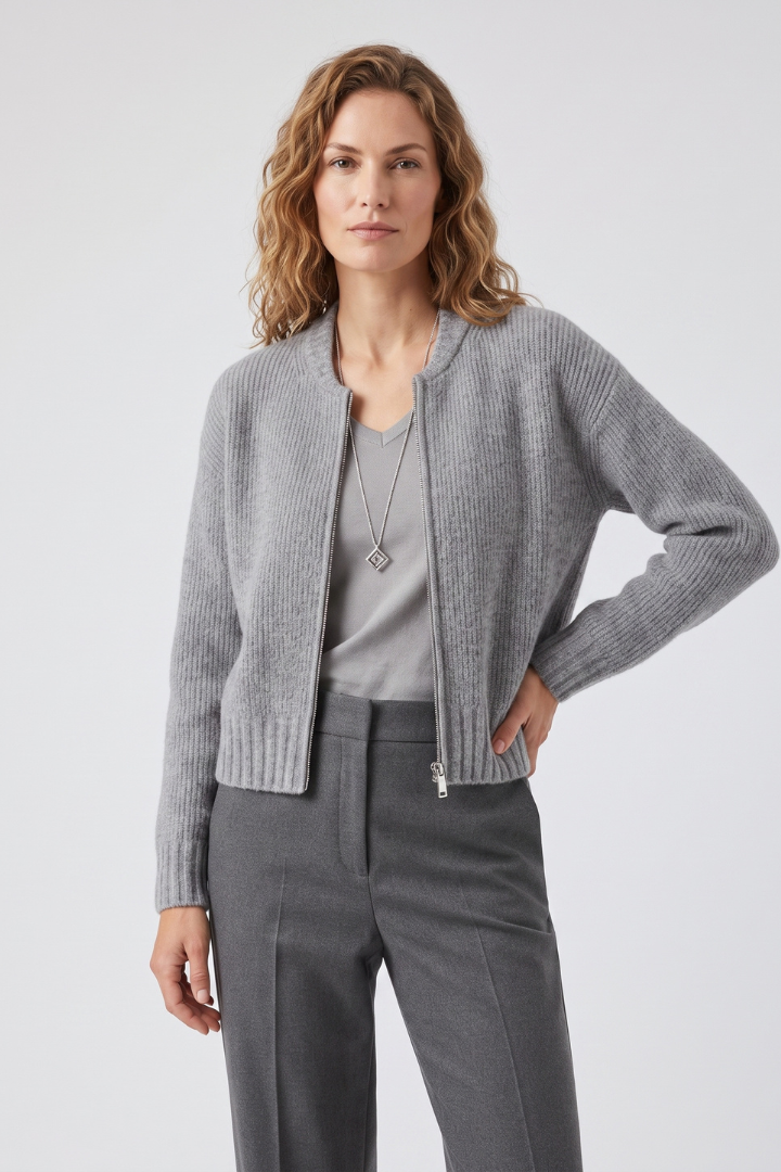 Alison | Dames Gebreide Trui met Lange Mouwen – Vest met Rits en Structuur
