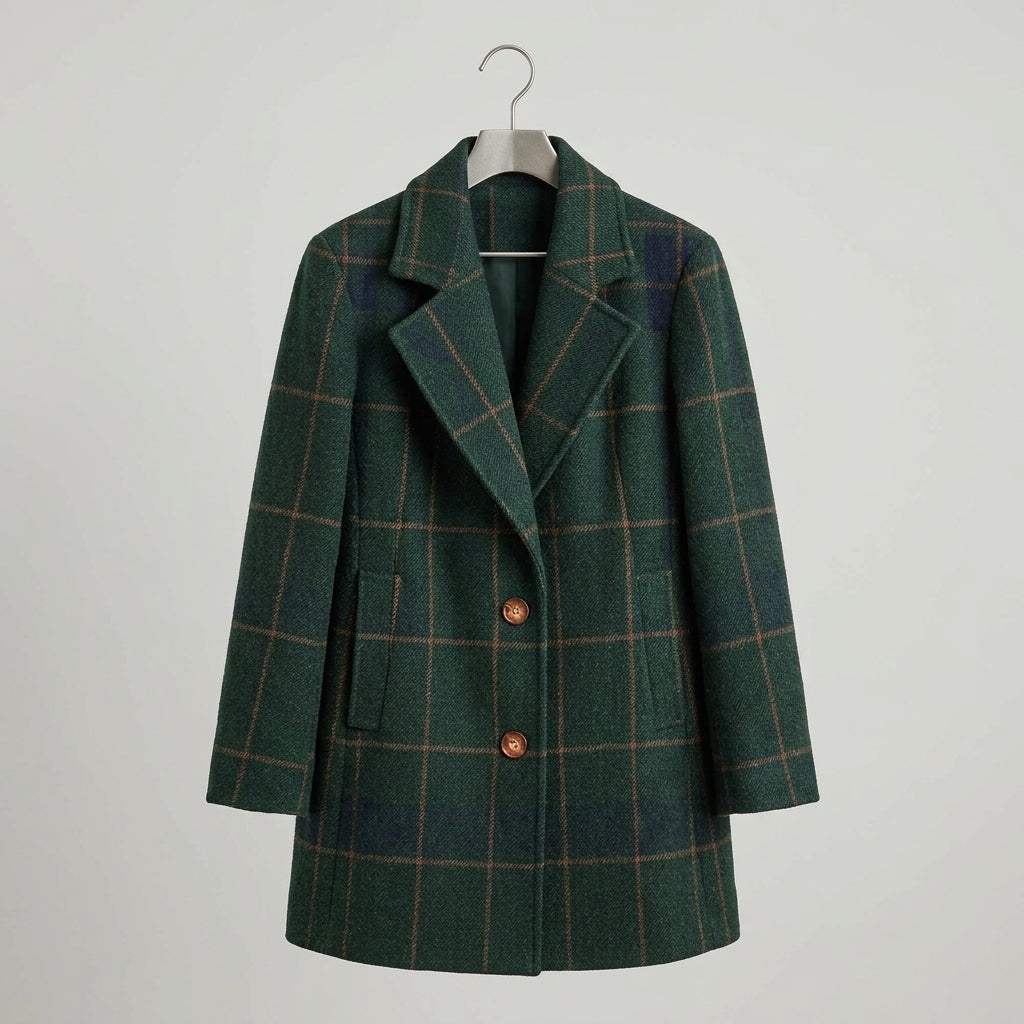 Olyndra | Geruite tweedjas voor dames – Retro revers