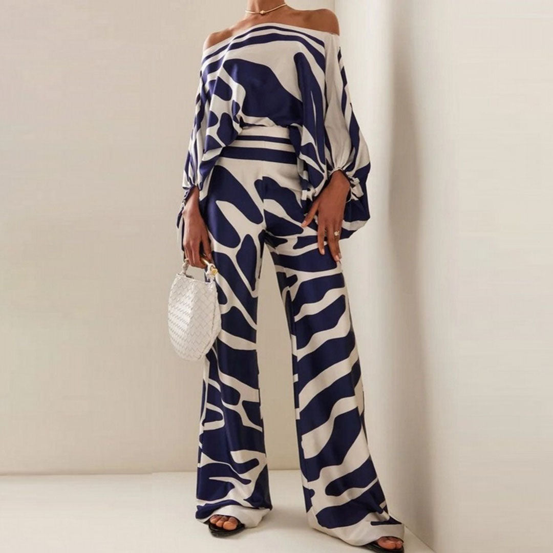 Calypso | Dames Asymmetrische 2-Delige Set met Print & Wijde Broek
