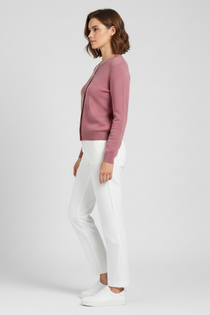 Lavinia | Gebreid damesvest – rondhals, trui met lange mouwen en knopen