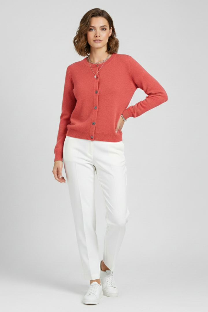 Lavinia | Gebreid damesvest – rondhals, trui met lange mouwen en knopen