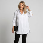 Rellia | Oversized chiffonblouse voor dames – omgeslagen kraag, lange mouwen