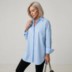 Rellia | Oversized chiffonblouse voor dames – omgeslagen kraag, lange mouwen