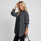 Rellia | Oversized chiffonblouse voor dames – omgeslagen kraag, lange mouwen