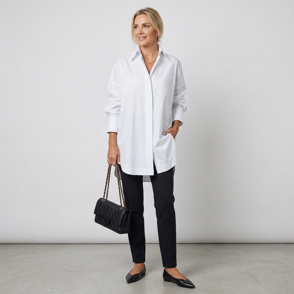 Rellia | Oversized chiffonblouse voor dames – omgeslagen kraag, lange mouwen
