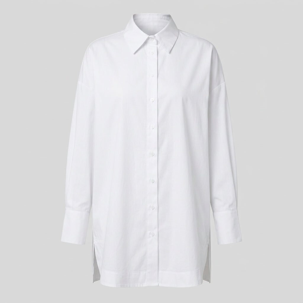 Rellia | Oversized chiffonblouse voor dames – omgeslagen kraag, lange mouwen