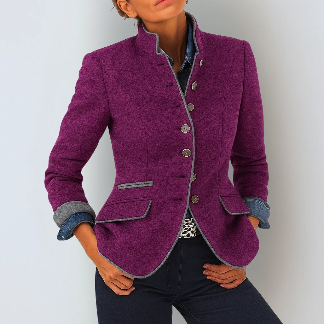 Maelle | Elegante damesvest – Hoge opstaande kraag, knoopsluiting aan de voorkant & gestructureerde comfortabele pasvorm