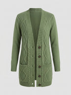 Ameliora | Groen gebreid vest voor dames – Trui met V-hals en knopen aan de voorkant