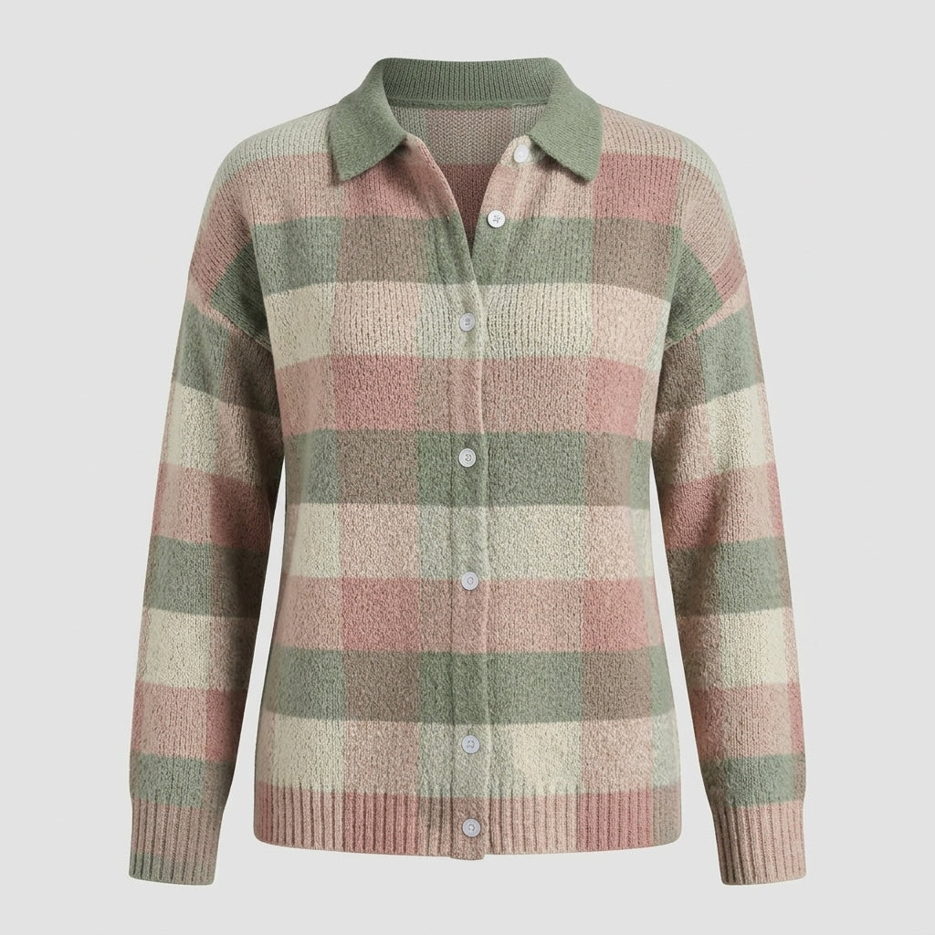 Theryssa | Pastelkleurig geruit gebreid vest voor dames – Zachte trui met ruitjespatroon